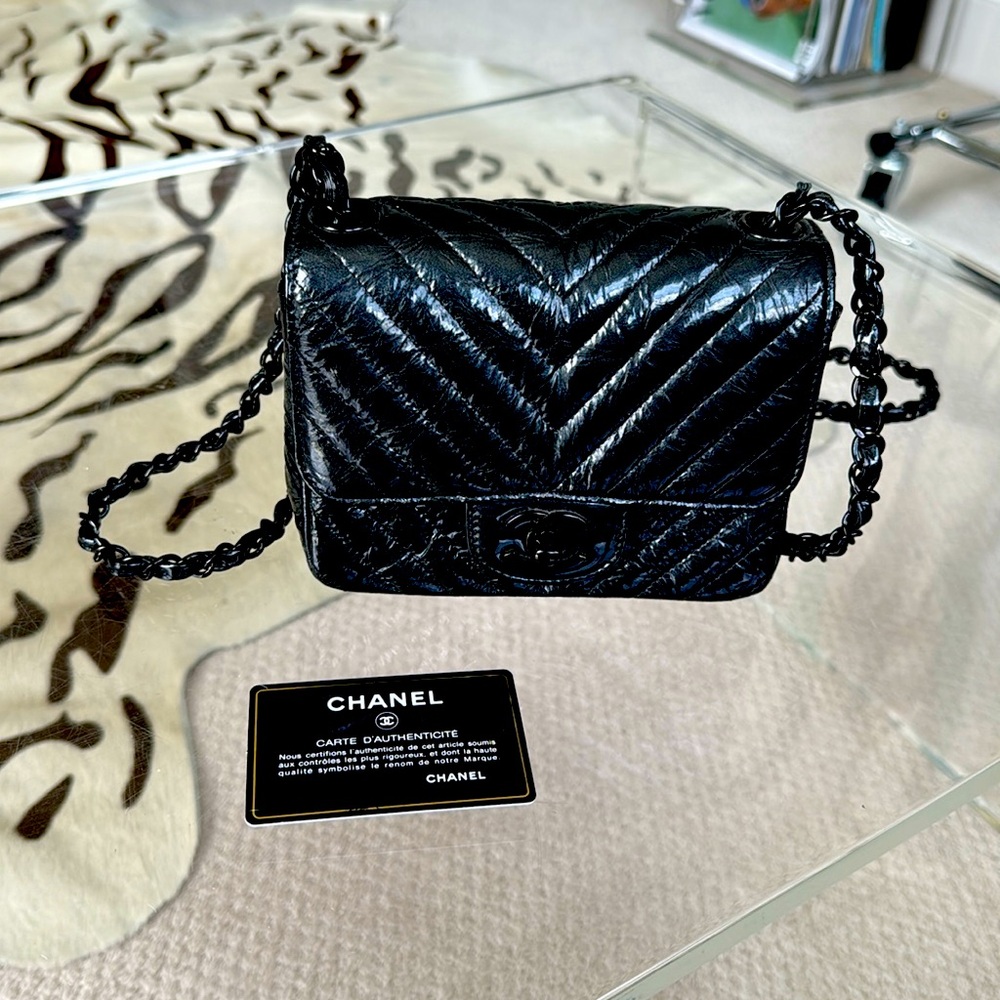 Chanel Mini So Black Patent Classic Square Flap Bag